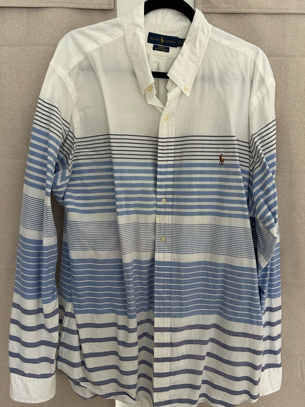Ralph Lauren White and Light Blue Striped Button-Down Shirt
